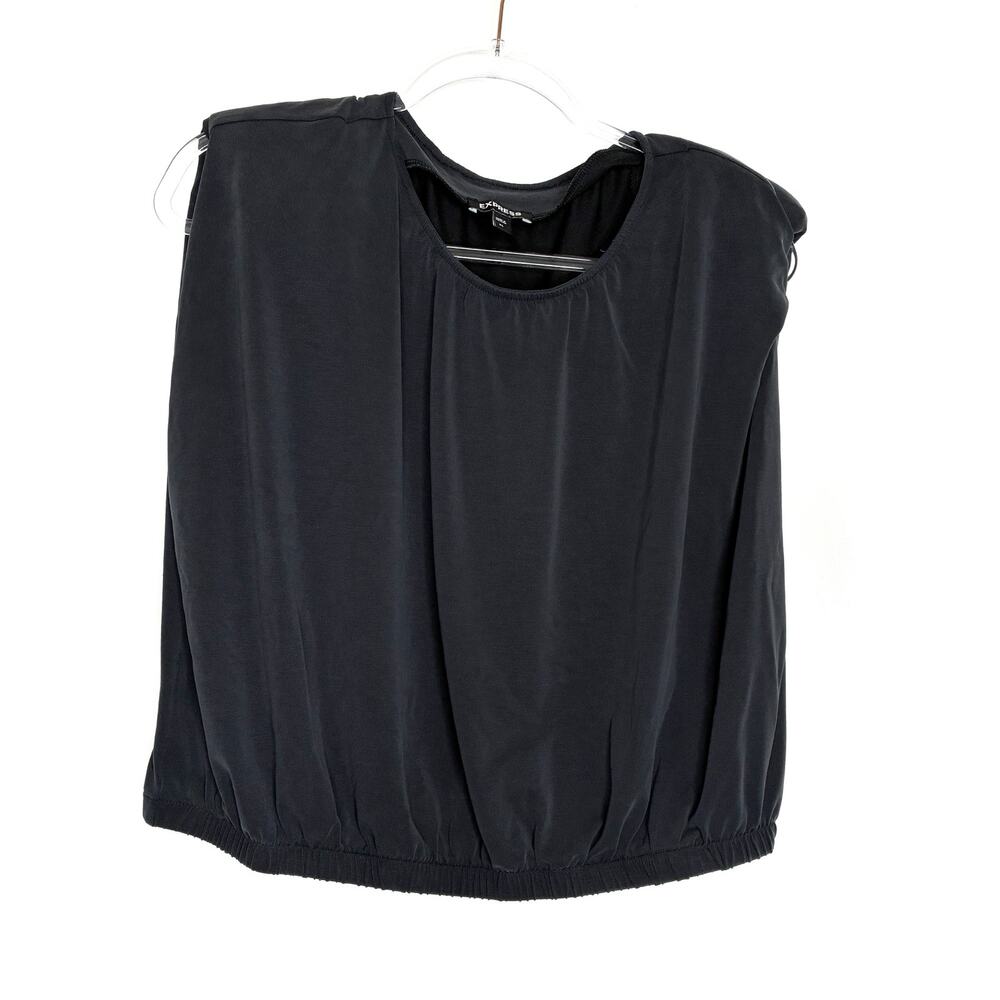 Express Black Body Draped Top Scoop Neck Shoulder Pads Womens XL